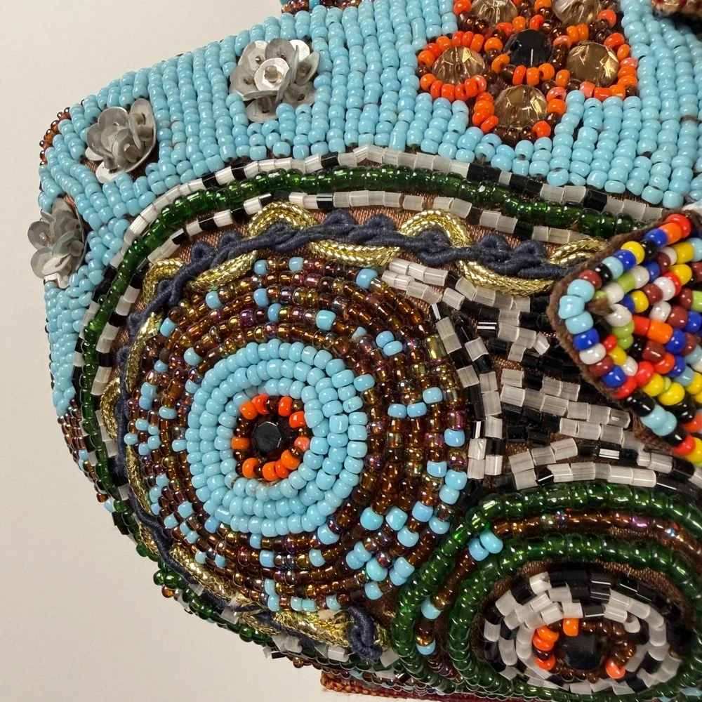 Beaded Floral Top Handle Bag Small Boho Eclectic Multicolor Purse‎